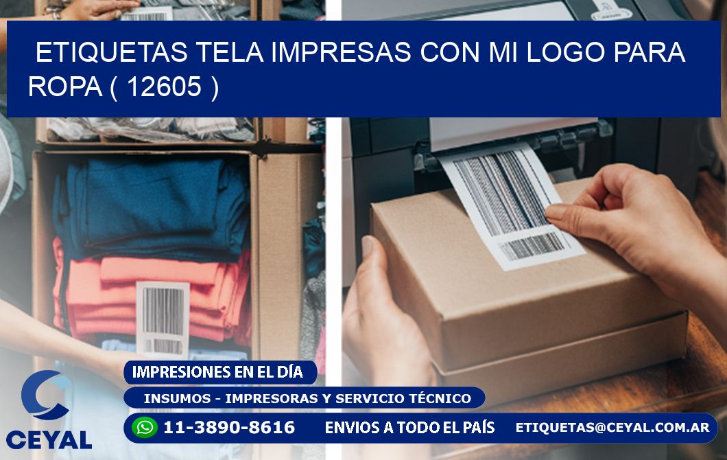 ETIQUETAS TELA IMPRESAS CON MI LOGO PARA ROPA ( 12605 )