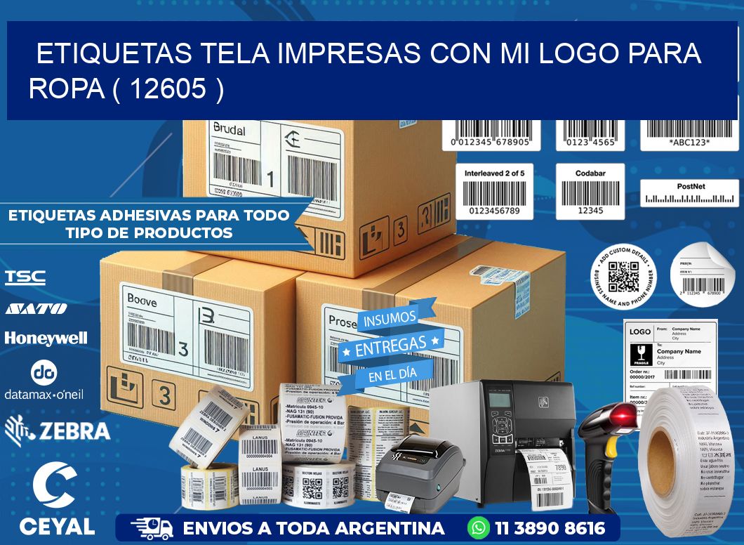 ETIQUETAS TELA IMPRESAS CON MI LOGO PARA ROPA ( 12605 )