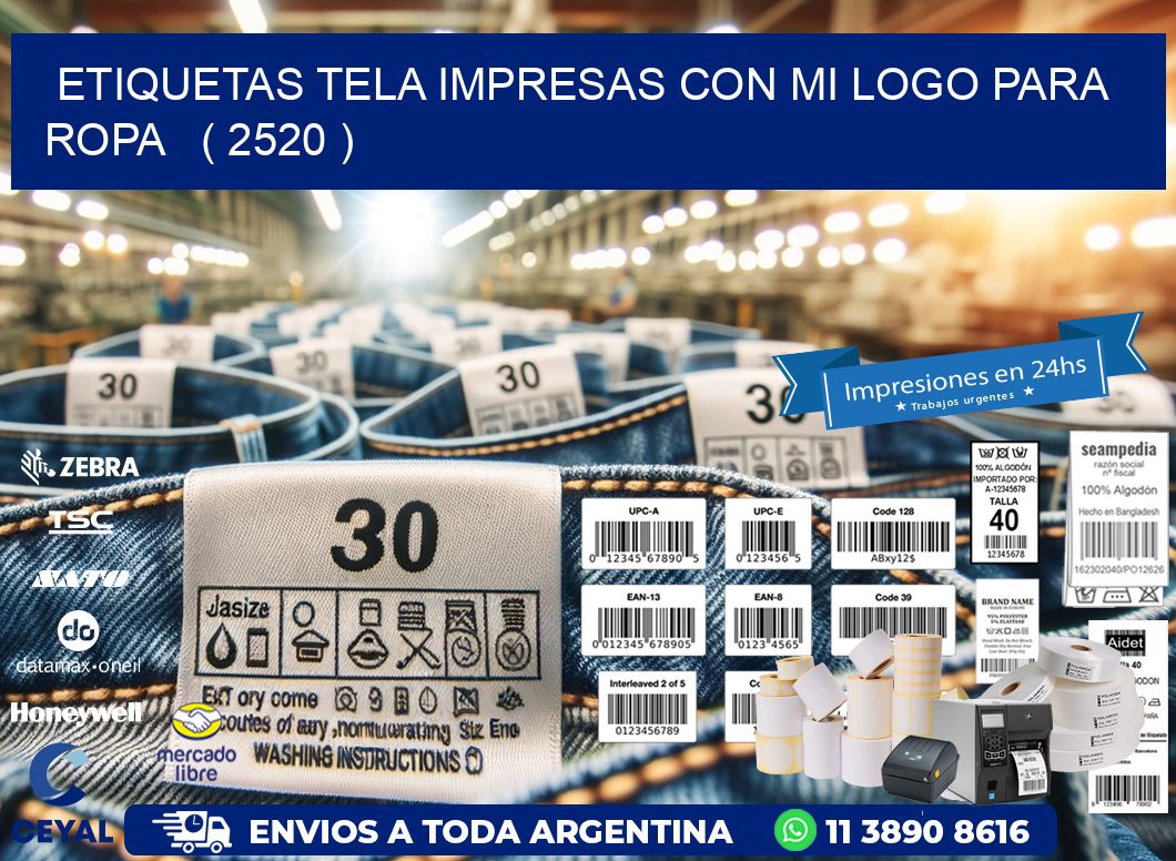 ETIQUETAS TELA IMPRESAS CON MI LOGO PARA ROPA ( 2520 )