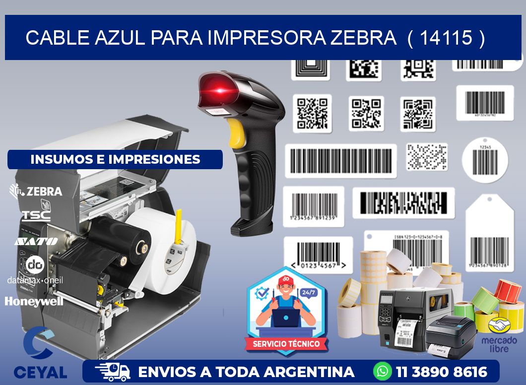cable azul para impresora zebra ( 14115 )