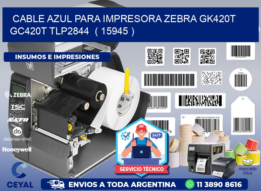 cable azul para impresora zebra GK420T GC420T TLP2844  ( 15945 )