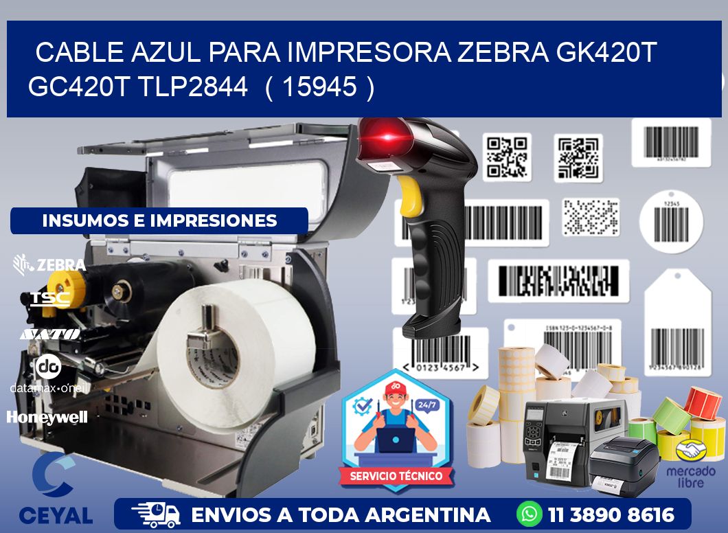 cable azul para impresora zebra GK420T GC420T TLP2844  ( 15945 )