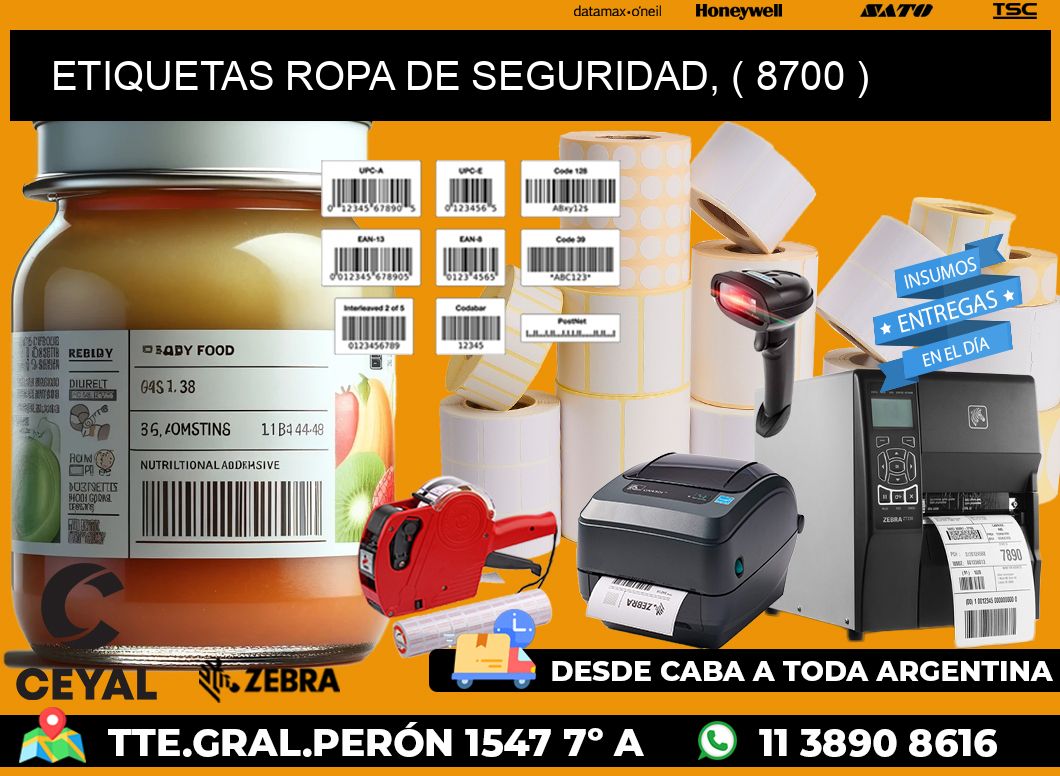 ETIQUETAS ROPA DE SEGURIDAD, ( 8700 )