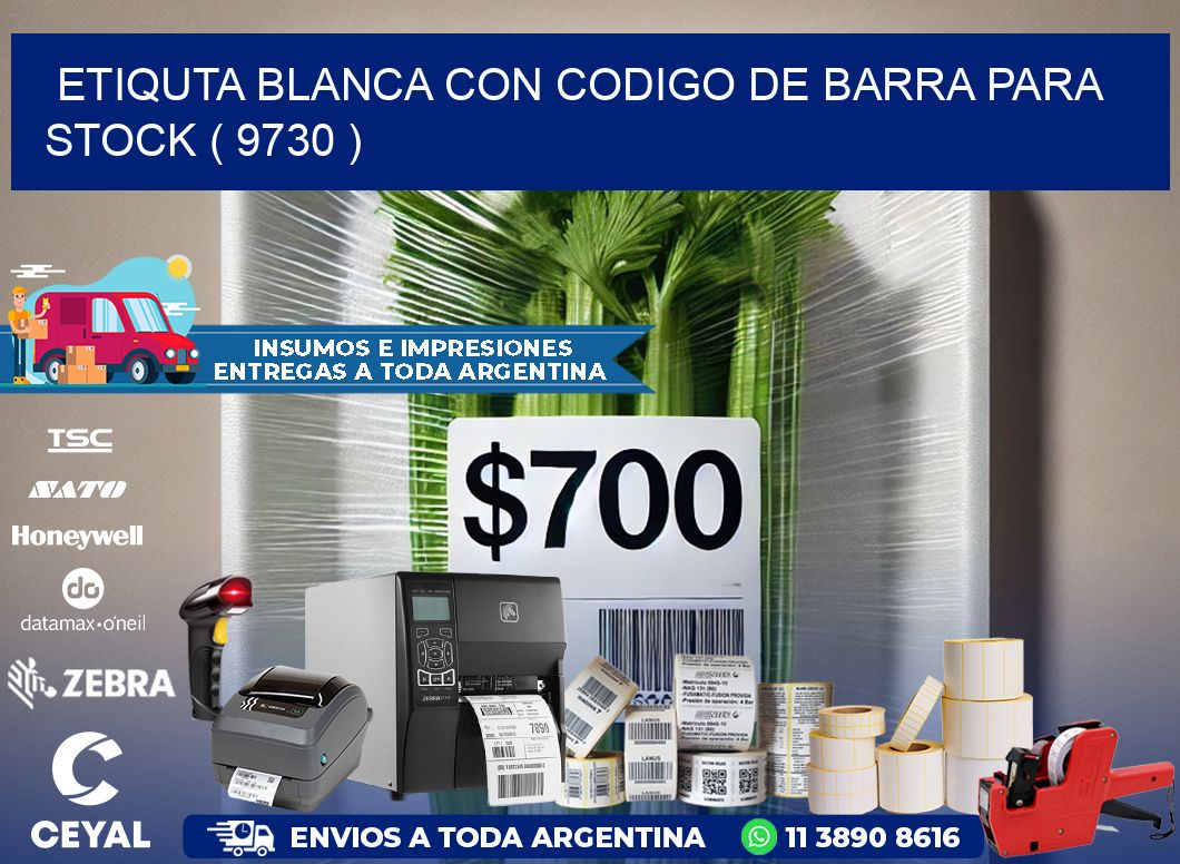ETIQUTA BLANCA CON CODIGO DE BARRA PARA STOCK ( 9730 )
