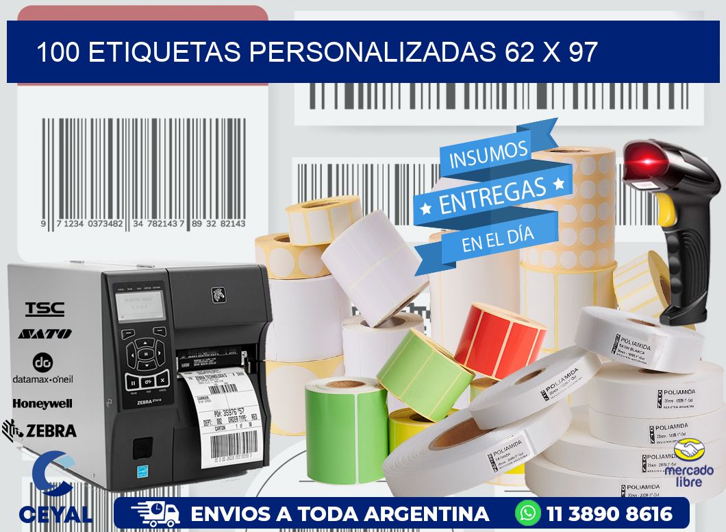 100 ETIQUETAS PERSONALIZADAS 62 x 97