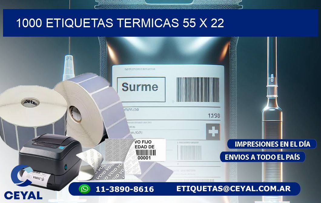 1000 ETIQUETAS TERMICAS 55 x 22