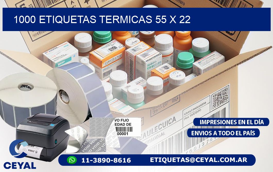 1000 ETIQUETAS TERMICAS 55 x 22