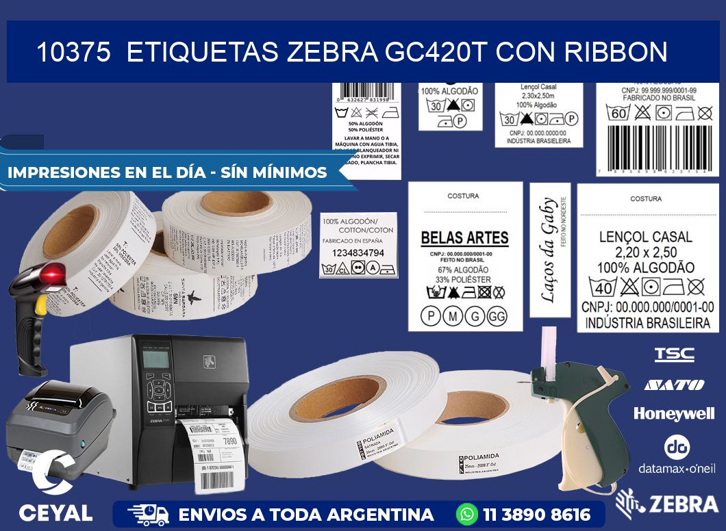 10375  ETIQUETAS ZEBRA GC420T CON RIBBON