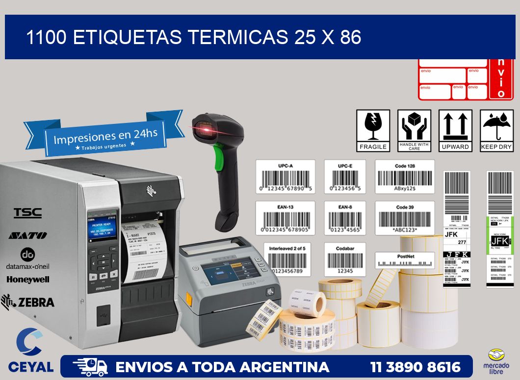 1100 ETIQUETAS TERMICAS 25 x 86