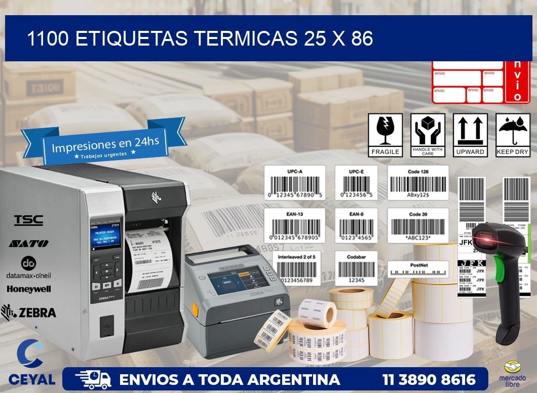 1100 ETIQUETAS TERMICAS 25 x 86