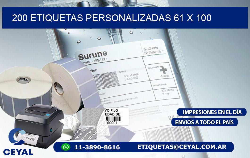 200 ETIQUETAS PERSONALIZADAS 61 x 100