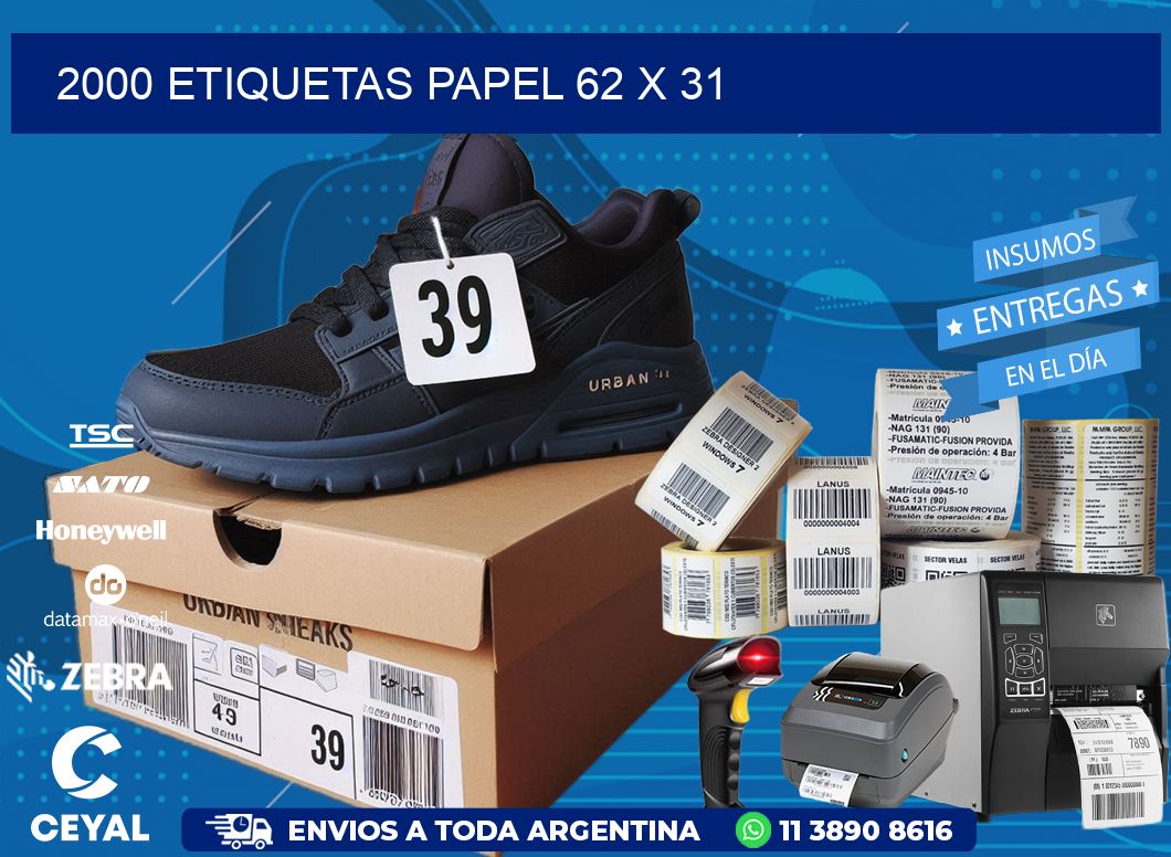 2000 ETIQUETAS PAPEL 62 x 31