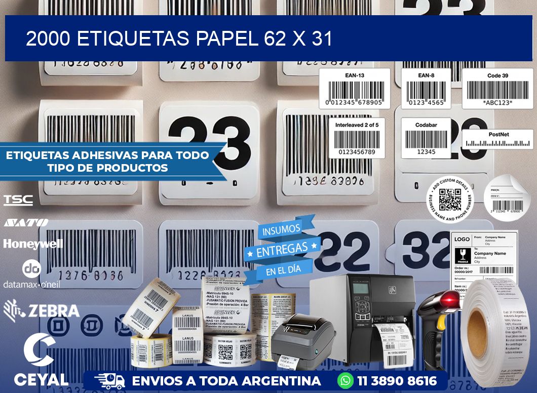 2000 ETIQUETAS PAPEL 62 x 31