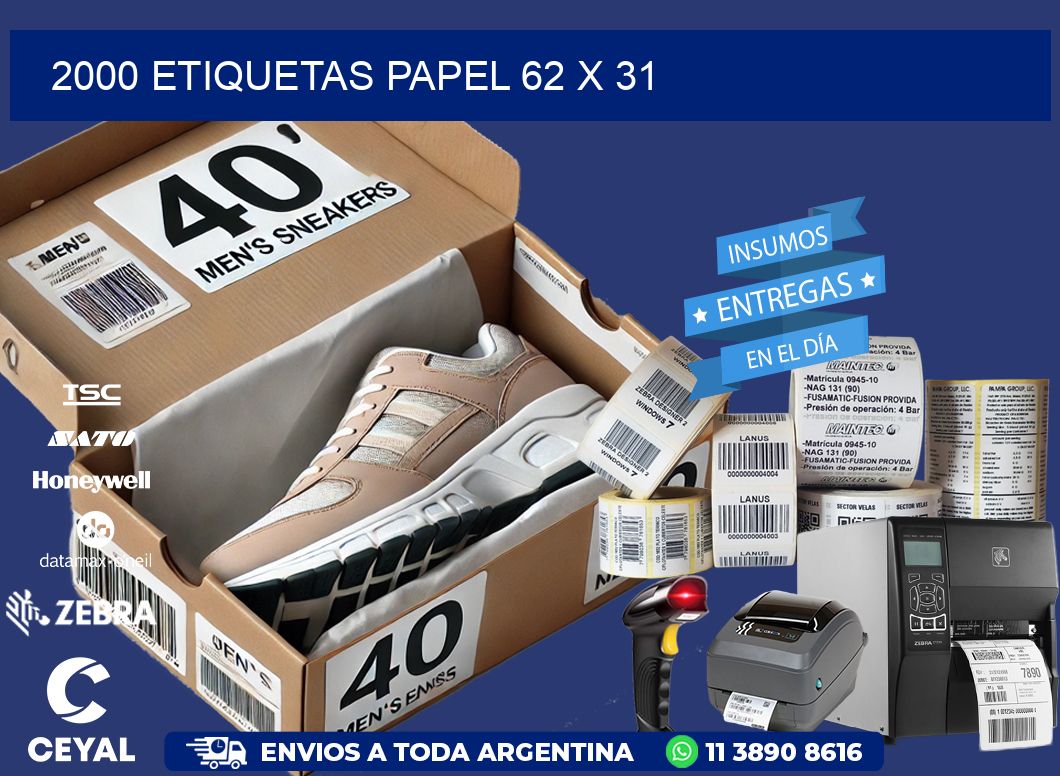 2000 ETIQUETAS PAPEL 62 x 31