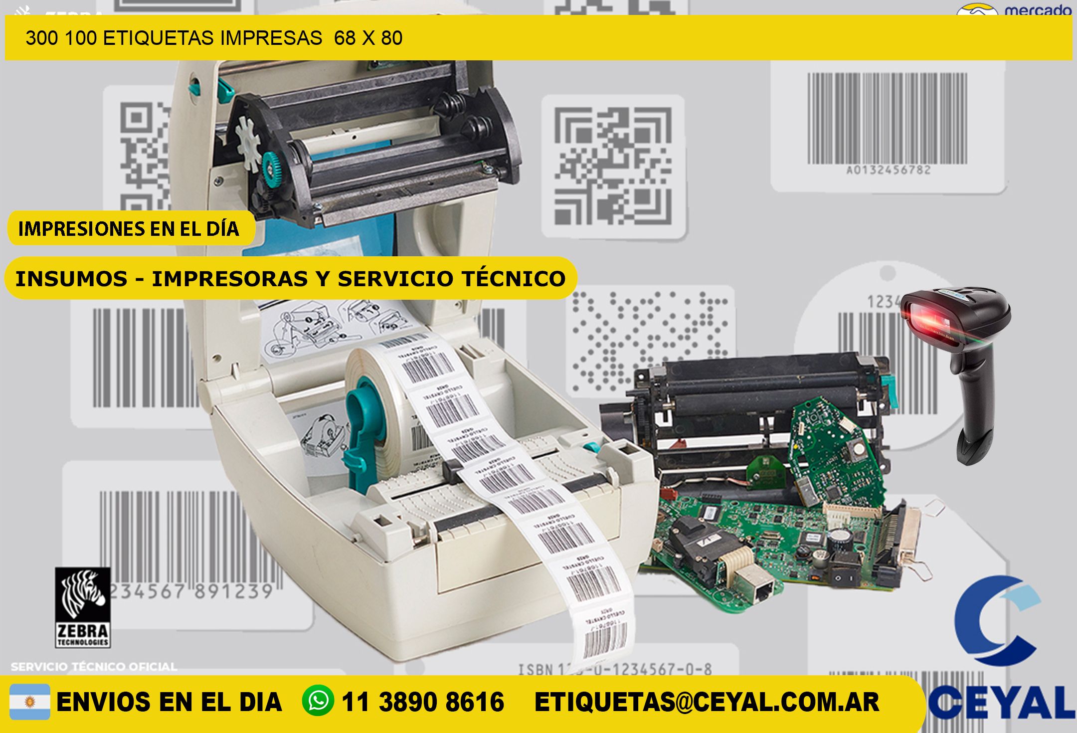 300 100 ETIQUETAS IMPRESAS  68 x 80