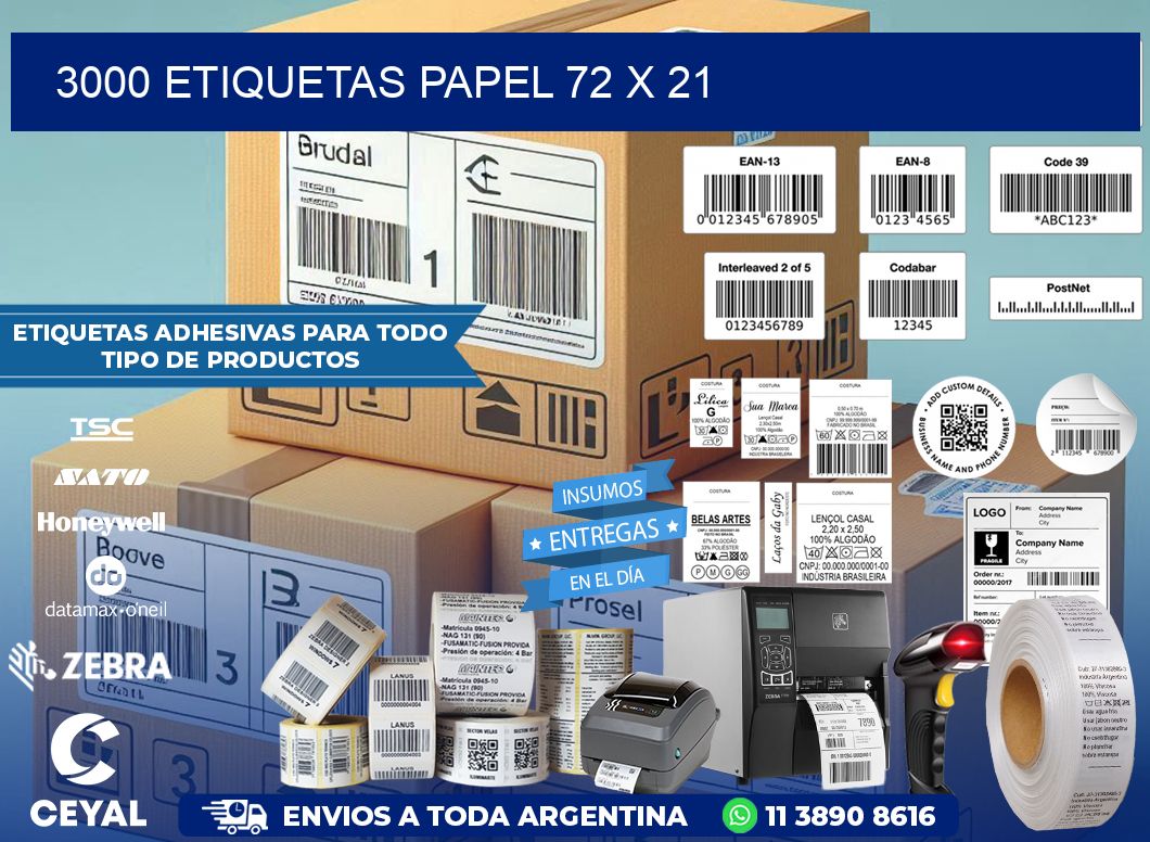 3000 ETIQUETAS PAPEL 72 x 21