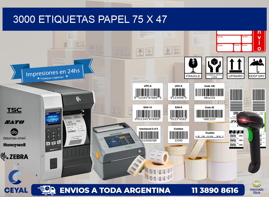 3000 ETIQUETAS PAPEL 75 x 47