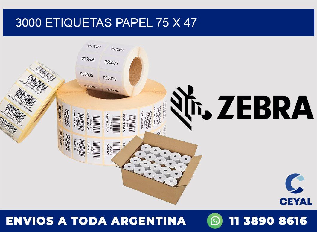 3000 ETIQUETAS PAPEL 75 x 47