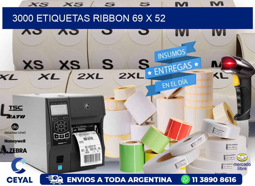 3000 ETIQUETAS RIBBON 69 x 52