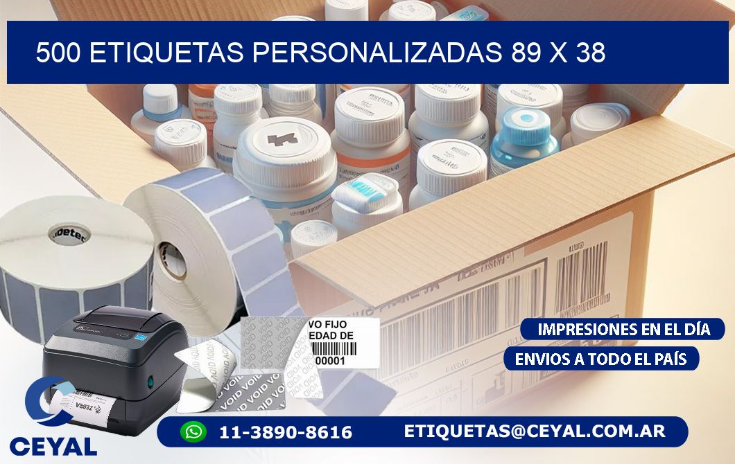 500 ETIQUETAS PERSONALIZADAS 89 x 38