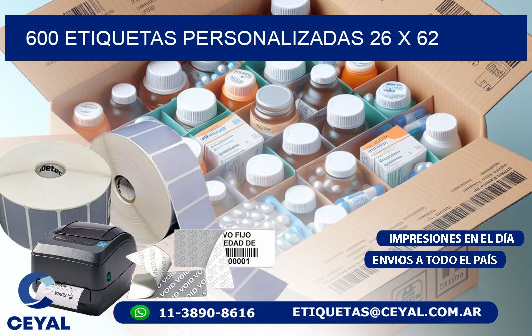 600 ETIQUETAS PERSONALIZADAS 26 x 62