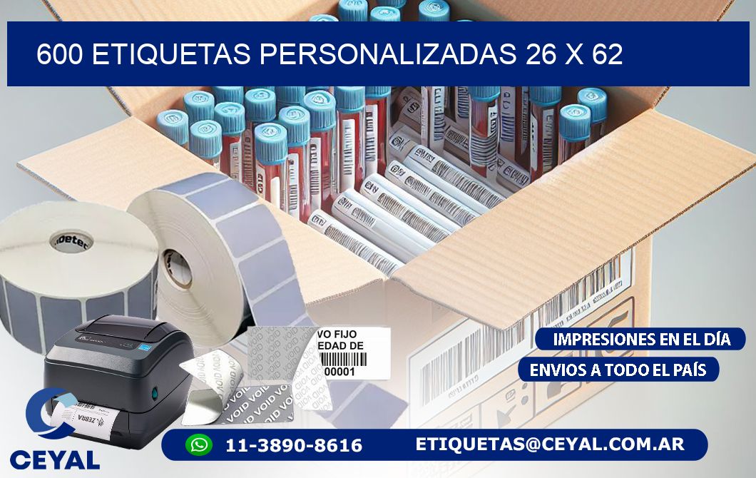 600 ETIQUETAS PERSONALIZADAS 26 x 62
