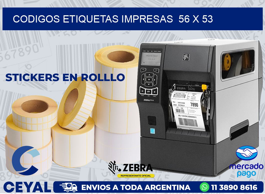 CODIGOS ETIQUETAS IMPRESAS  56 x 53