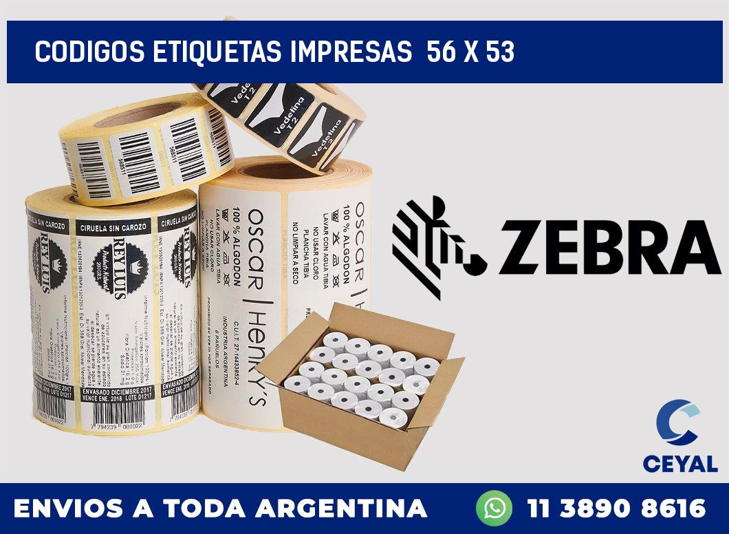 CODIGOS ETIQUETAS IMPRESAS  56 x 53
