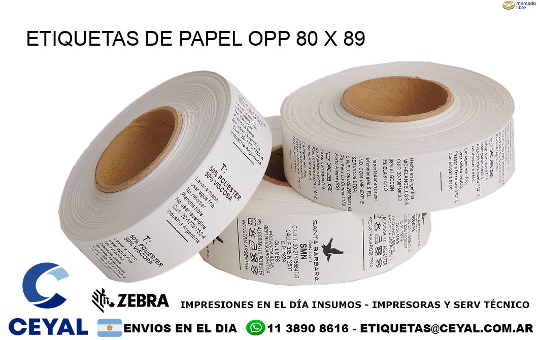 ETIQUETAS DE PAPEL OPP 80 x 89