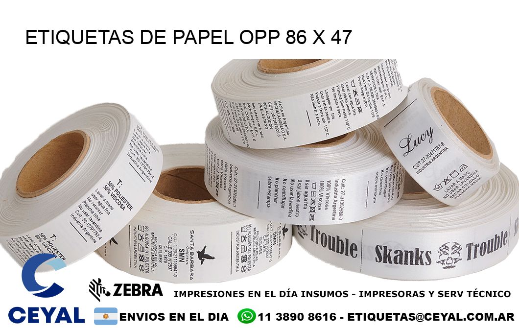 ETIQUETAS DE PAPEL OPP 86 x 47