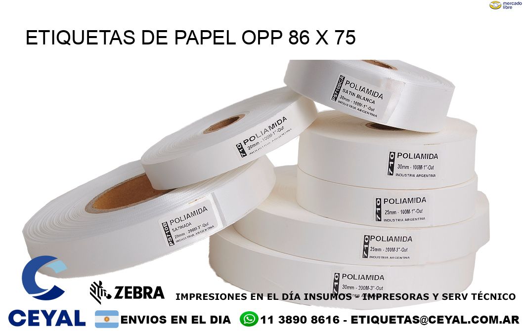 ETIQUETAS DE PAPEL OPP 86 x 75