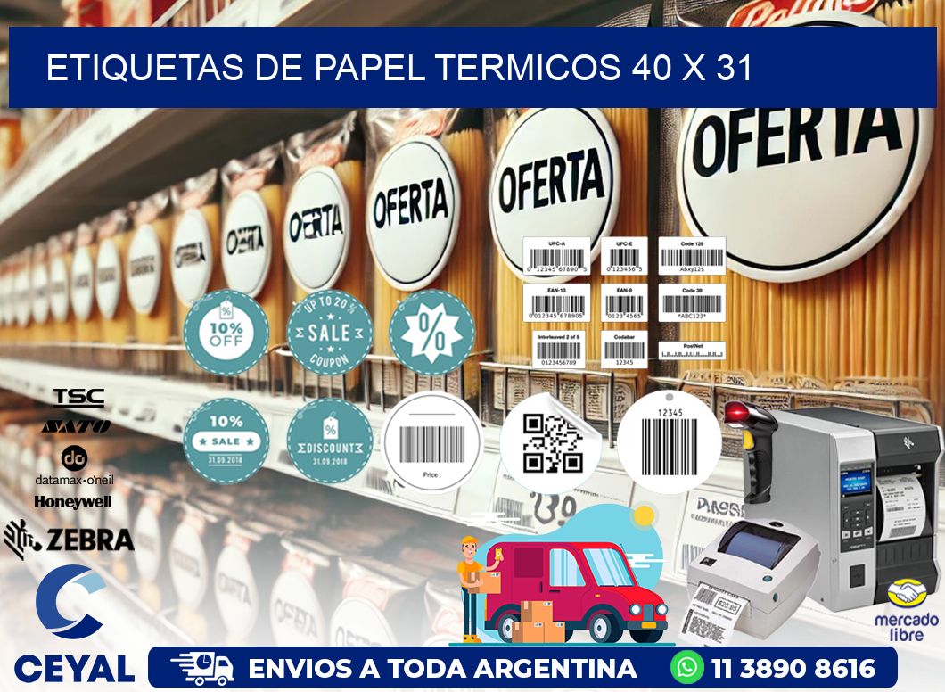 ETIQUETAS DE PAPEL TERMICOS 40 x 31