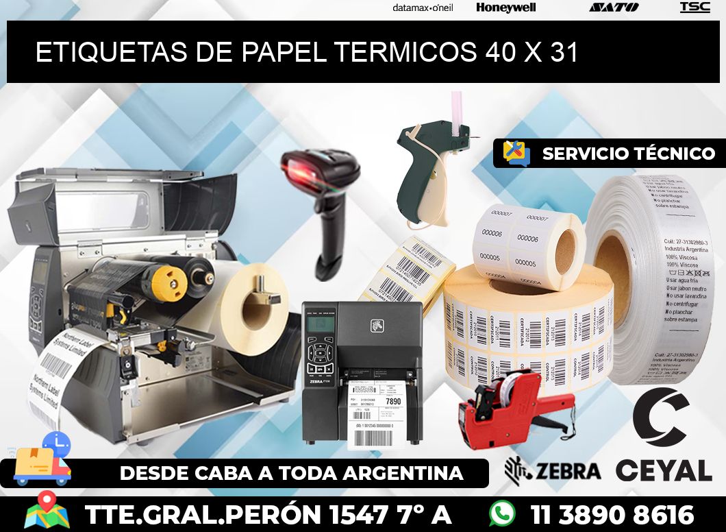 ETIQUETAS DE PAPEL TERMICOS 40 x 31