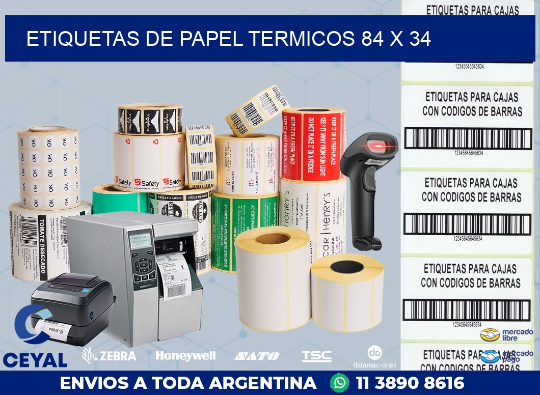 ETIQUETAS DE PAPEL TERMICOS 84 x 34