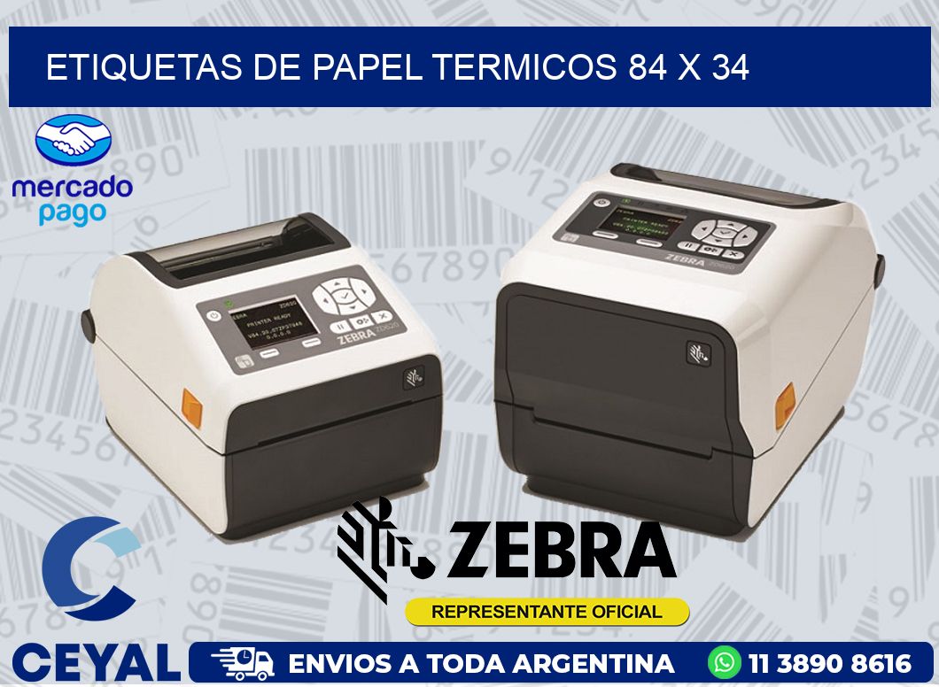 ETIQUETAS DE PAPEL TERMICOS 84 x 34