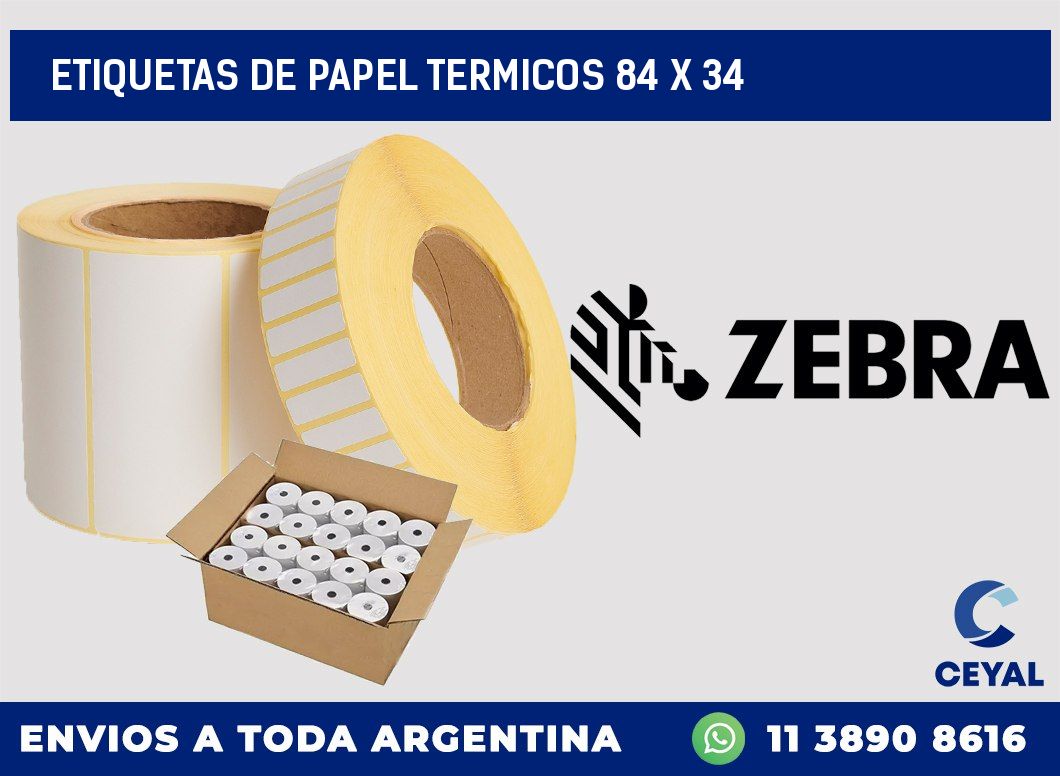 ETIQUETAS DE PAPEL TERMICOS 84 x 34