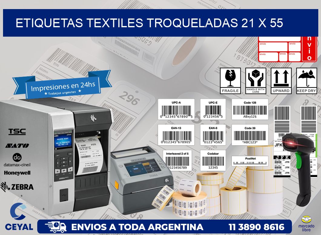 ETIQUETAS TEXTILES TROQUELADAS 21 x 55