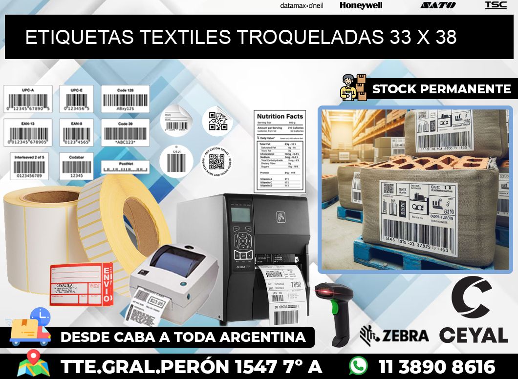 ETIQUETAS TEXTILES TROQUELADAS 33 x 38