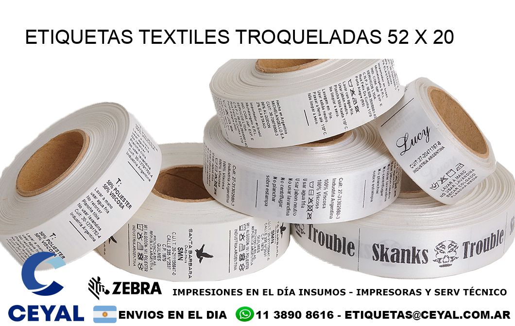 ETIQUETAS TEXTILES TROQUELADAS 52 x 20