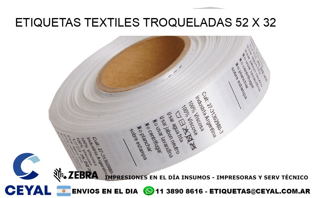 ETIQUETAS TEXTILES TROQUELADAS 52 x 32