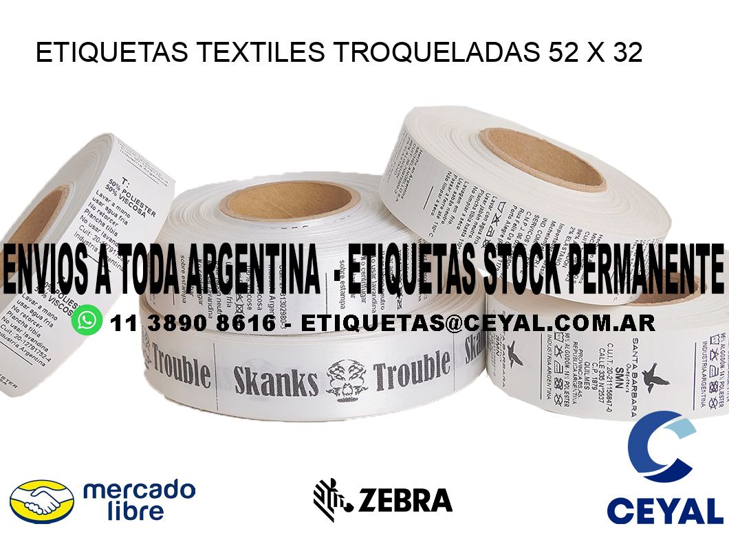 ETIQUETAS TEXTILES TROQUELADAS 52 x 32