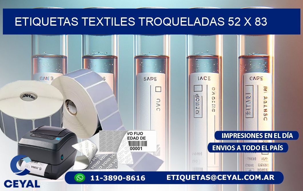ETIQUETAS TEXTILES TROQUELADAS 52 x 83