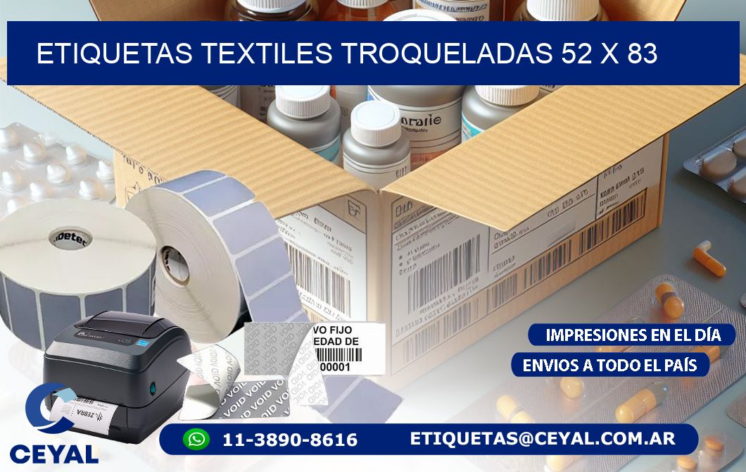 ETIQUETAS TEXTILES TROQUELADAS 52 x 83