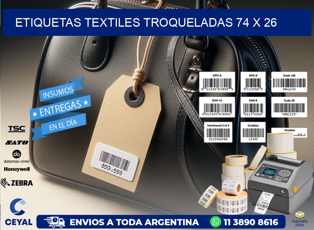ETIQUETAS TEXTILES TROQUELADAS 74 x 26