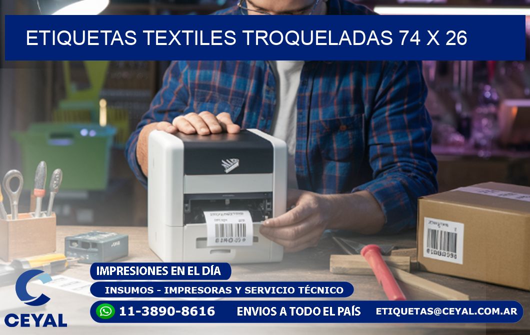 ETIQUETAS TEXTILES TROQUELADAS 74 x 26