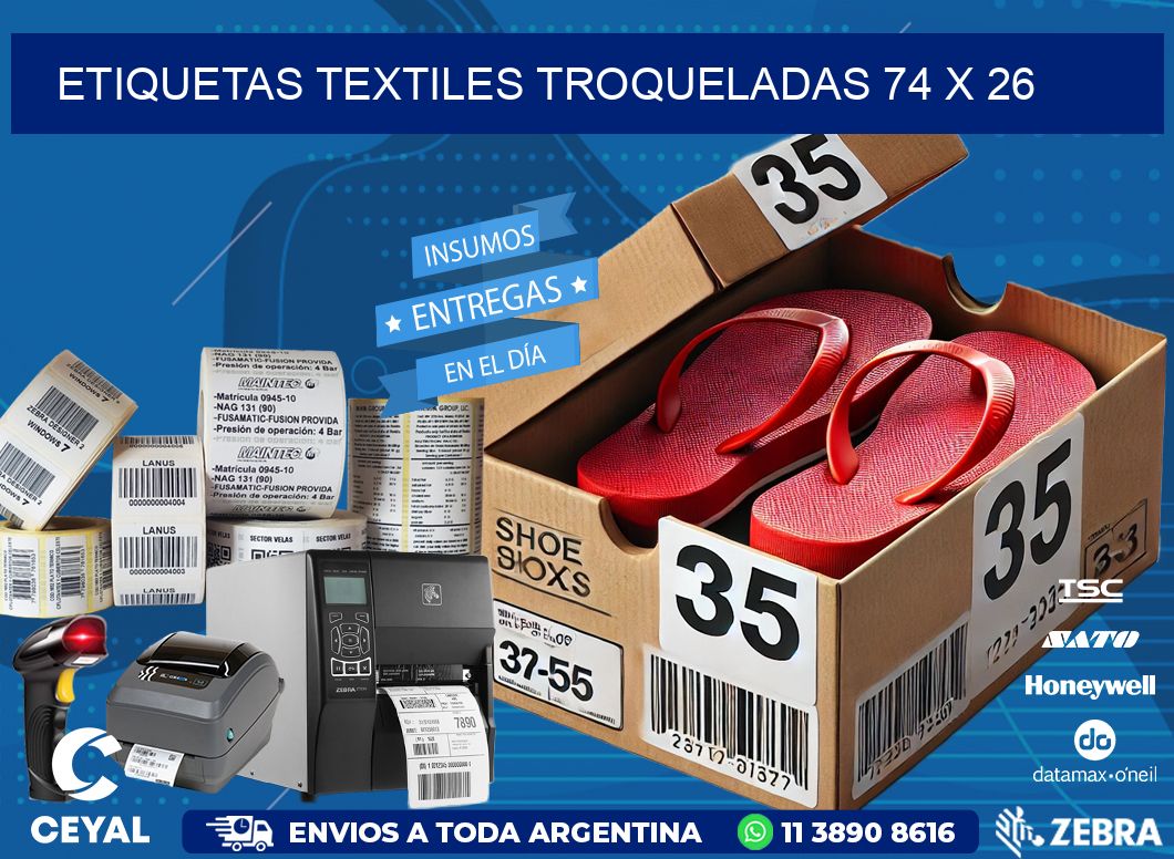 ETIQUETAS TEXTILES TROQUELADAS 74 x 26