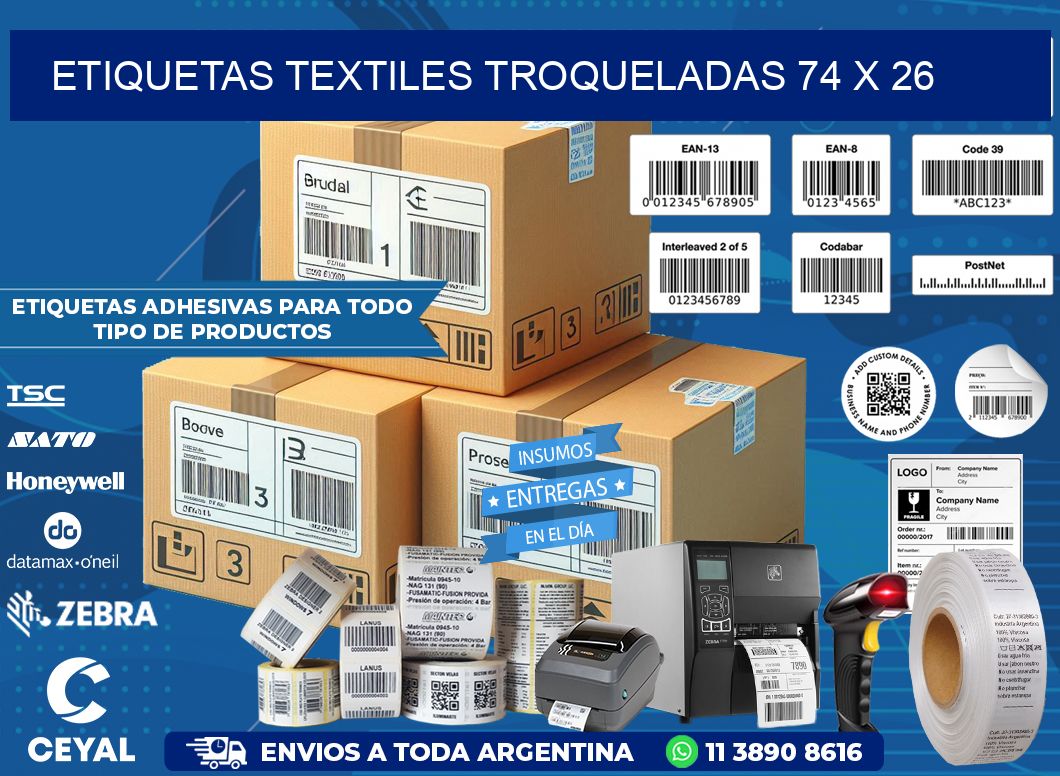 ETIQUETAS TEXTILES TROQUELADAS 74 x 26
