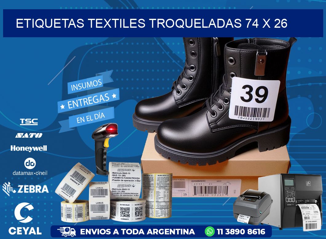 ETIQUETAS TEXTILES TROQUELADAS 74 x 26