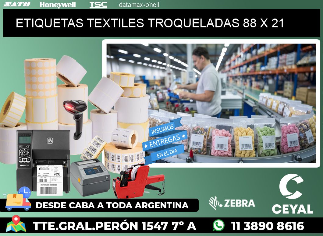 ETIQUETAS TEXTILES TROQUELADAS 88 x 21