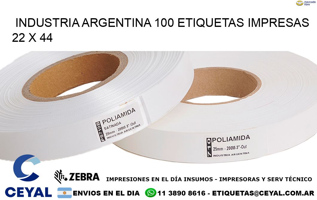 INDUSTRIA ARGENTINA 100 ETIQUETAS IMPRESAS  22 x 44